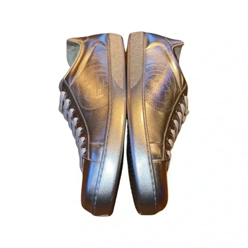 NIB Gucci Nappa Ace Metallic Silver GG Leather Sneaker Size G8.5, US9.5 - Picture 6 of 7